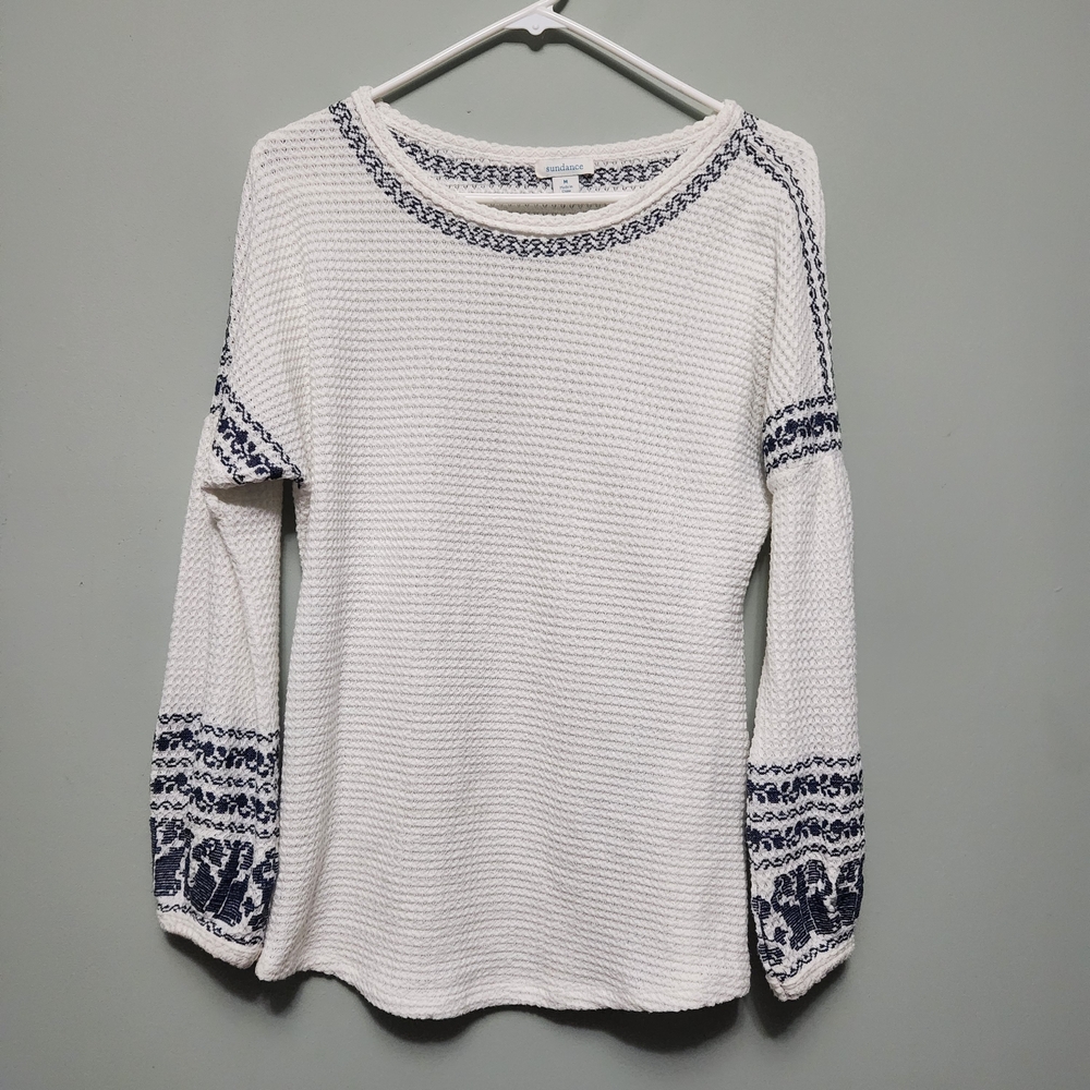 Sundance White and Navy Knit Sweater